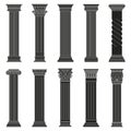 Greek ancient columns. Classic roman and greek architectural stone pillars isolated vector illustration set. Ancient Royalty Free Stock Photo