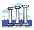 Greek antique columns Cyprus travel landmark symbol and vector tourist sightseeing