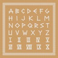 Greek antique font. Trendy english creative alphabet. Ancient latin letters with roman numerals Royalty Free Stock Photo