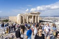 Tourists and visitors of The Porch of the Caryatids at Acropolis of Athens