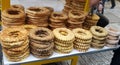 Greek bagels koulouri at street vendor