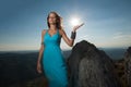 Greek beauty - portrait of a beautiful woman in blue long dress