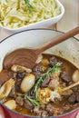 Greek beef stifado served with egg noodles Royalty Free Stock Photo