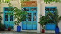 Greek blue doors in village Karitsa