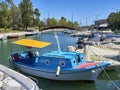 Greek boats moored in Mikrolimano port of Piraeus. Attica, Greece. Royalty Free Stock Photo