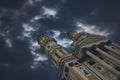Greek Catholic Cathedral Church night sky with moon and clouds in Uzhhorod City Ukraine