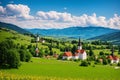 a Greek-Catholic church with a high spire in the village of Harnicesti in Maramures county.