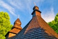 The roof of Greek Catholic wooden Church of the relics of St. Nicholas the Bishop in Ruska Bystra Royalty Free Stock Photo