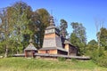 Greek catholic wooden church of St. Cosmas and St. Damian in Bartne village near Gorlice,  Low Beskids Beskid Niski, Royalty Free Stock Photo