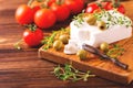 Greek cheese feta with thyme and green olives Royalty Free Stock Photo