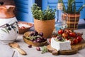 Greek cheese feta with thyme and olives Royalty Free Stock Photo