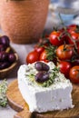 Greek cheese feta with thyme and olives Royalty Free Stock Photo