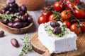 Greek cheese feta with thyme and olives Royalty Free Stock Photo