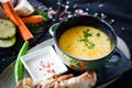 Greek chicken soup with fresh vegetables and home made bread