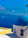 Greek church dome Santorini blue bay Royalty Free Stock Photo