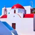 Greek church with red dome Royalty Free Stock Photo