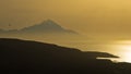 Greek coast landscape near holy mountain Athos at sunrise, Chalkidiki