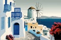 Greek coastal town Zakynthos streets color vector illustration. Summer holiday in Greece.