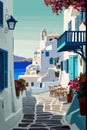 Greek coastal town Zakynthos streets color vector illustration. Summer holiday in Greece.