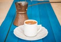 Greek coffee on a blue table Royalty Free Stock Photo