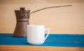 Greek coffee on a blue table Royalty Free Stock Photo