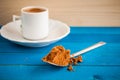 Greek coffee on a blue table Royalty Free Stock Photo