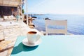 Greek coffee in a cafe near the sea Royalty Free Stock Photo