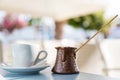 Greek coffee on a Santorini cafe Royalty Free Stock Photo