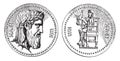 Greek coin with the head of Jupiter of Phidias, vintage engraving Royalty Free Stock Photo