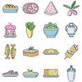 Greek cuisine food icons set vector color Royalty Free Stock Photo