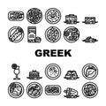 greek cuisine food salad icons set vector