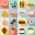 Greek cuisine icons set, flat style Royalty Free Stock Photo