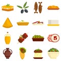 Greek cuisine icons set flat vector isolated Royalty Free Stock Photo