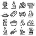 Greek cuisine icons set, outline style