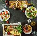 Greek cuisine selected assortment of dishes Royalty Free Stock Photo