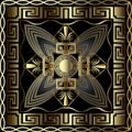 Greek 3d gold vector seamless pattern with square frame. Tribal ethnic style floral background. Geometric greek key Royalty Free Stock Photo