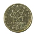 10 greek drachma coin 1988 obverse