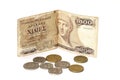 Greek drachma and coins Royalty Free Stock Photo