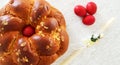 Greek Easter bread, tsoureki and red eggs Royalty Free Stock Photo