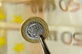 Greek euro under magnifier Royalty Free Stock Photo