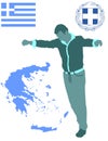 Greek Evzone dancing folklore silhouette. Traditional dance. Greece map, coat of arms and Greece flag.
