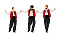 A Greek Evzone dancing group vector isolated on white background. Traditional folk dance. Dancing man vector illustration.