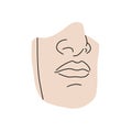 Greek face statue fragment. Ancient sculpture of human lips and nose. Stone marble part of antique Greece art drawn in