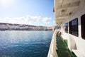 Greek Ferry with Mykonos View Royalty Free Stock Photo