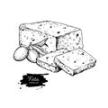 Greek feta cheese block drawing. Vector hand drawn food sketch