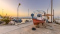 Greek Fishing boats harbor scene Royalty Free Stock Photo
