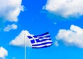 Greek flag against Greek sky Royalty Free Stock Photo