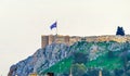 Greek Flag Cliff Summit Acropolis Athens Greece Royalty Free Stock Photo