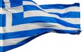 Greek flag on pole waving over white background Royalty Free Stock Photo