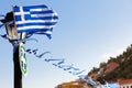 Greek flags waving outdoor